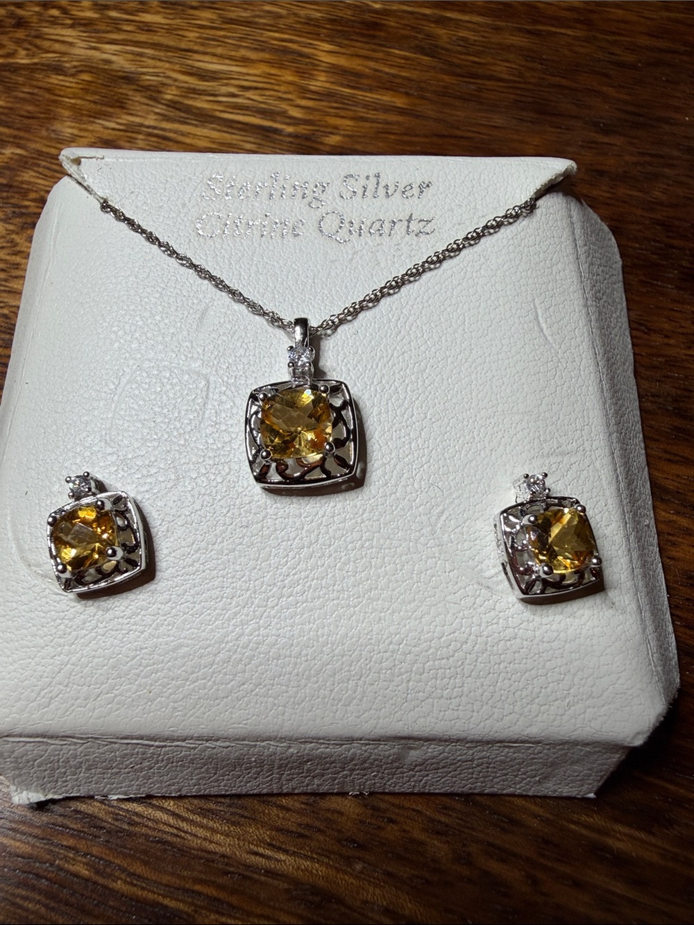Sterling Silver Citrine Pendant & Stud Earrings Set - Yellow